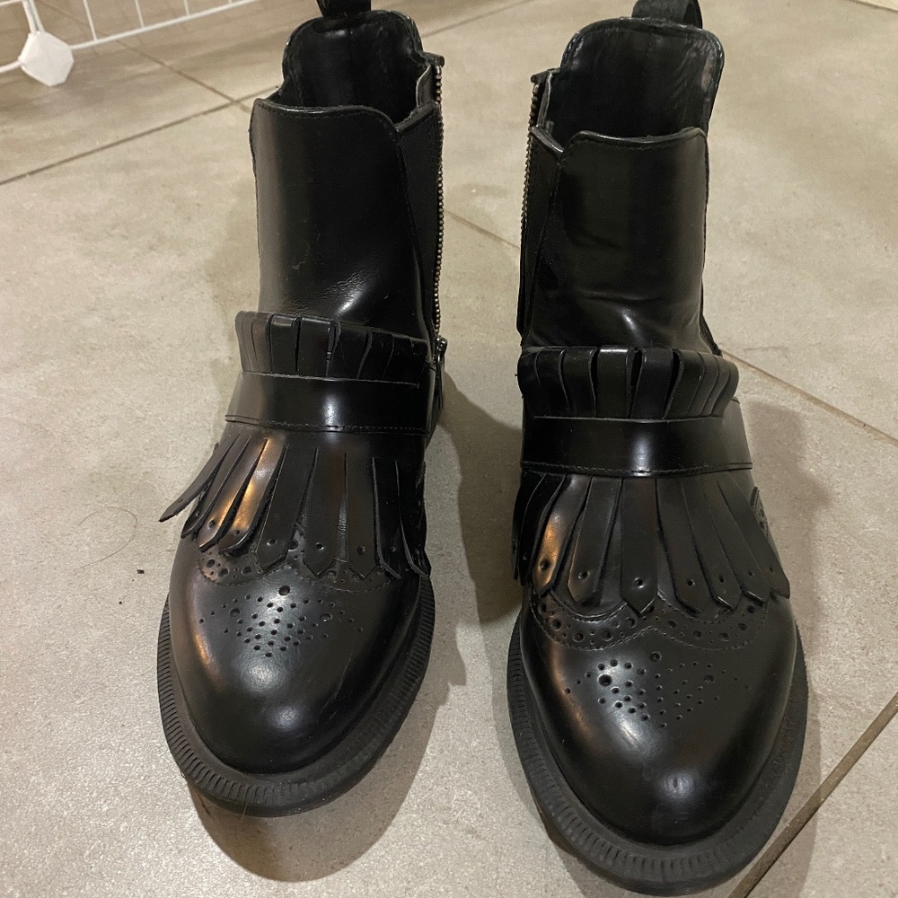 Dr. Martens Black Ankle Boots with Fringe Detail